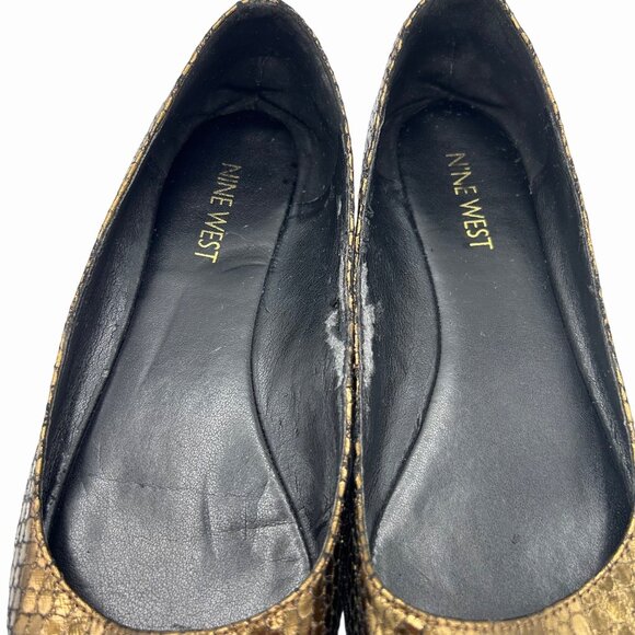 NINE WEST METALLIC BRONZE SNAKE LEATHER POINTED TOE FLATS - 6M - Picture 6 of 9